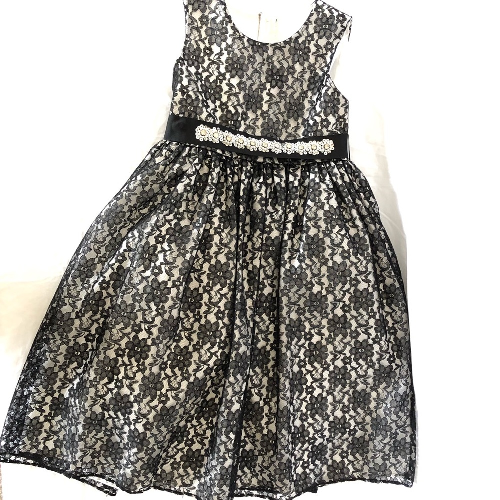 Cinderella black lace jeweled belt dress